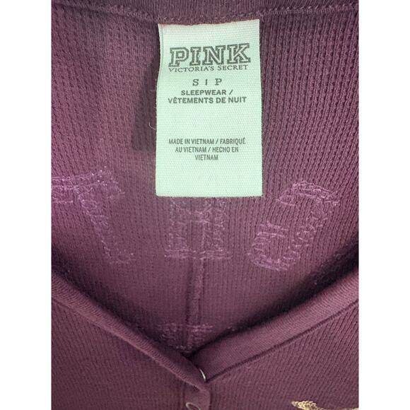 VS PINK Bling Thermal Naughty New Nice One Piece Pajama Size Small Butt Flap - Picture 6 of 10